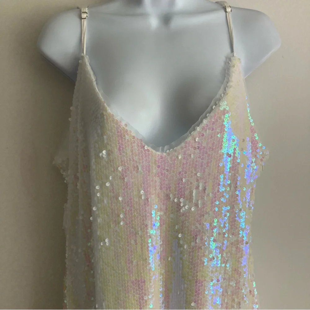 Lulu’s Mirrorball White Iridescent Sequin Mini Dress, Sz XL - Picture 6 of 16